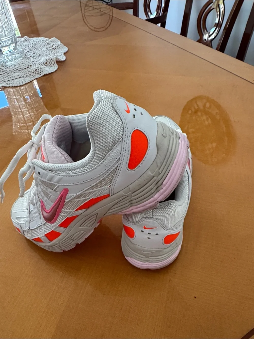 Nike White Sneakers with Pink and Coral Accents size 8